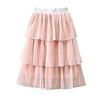 Summer Girl Half Skirt Three Seersucker Press Pleated Mesh Half Skirt Princess Wind Short Skirt 1 Coffee Toddler
