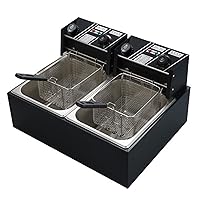 5000W Electric Countertop Fryer,Countertop Kitchen Frying Machine Detachable Large Capacity Stainless Steel with 2 Stainless Steel Basket & Lid Covers for Restaurant or Home Use,Black