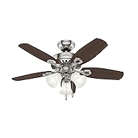 Hunter Fan Company 52106 Hunter Builder Indoor Ceiling Fan with LED Light and Pull Chain Control, 42-inch, Brushed Nickel Finish