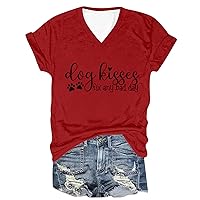 Women's Letter Print T Shirt V Neck Short Sleeve Casual Tops Fashion Summer Clothes Funny Graphic Tee Cozy Workout Blouses