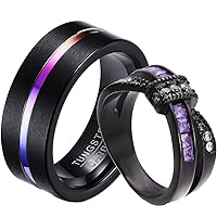 ringheart 2 Rings His and Hers Couple Rings Black Gold Filled Womens Wedding Ring Cz Titanium Steel Mens Ring Wedding Bands