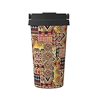 African Textile Patchwork Print Thermal Coffee Mug,Travel Insulated Lid Stainless Steel Tumbler Cup For Home Office Outdoor
