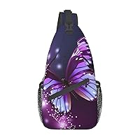 Sling Backpack crossbody for Man Woman Cute Purple Butterfly cross body Adjustable Chest Bag