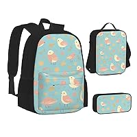 Bird Print Pattern Backpack, Laptop Backpack With Lunch Bag And Storage Box 3 Piece Set, 15 Inch Large Backpack