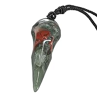 TUMBEELLUWA Carved Raven Skull Pendant Necklace for Men Women Healing Crystal Stone Amulet Crow Bird Head Jewelry with Adjustable Cord