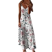 Women's Dresses Floral Adjustable Spaghetti Strap V Neck Boho Long Cami Maxi Dress Summer Sleeveless Beach Sundresses