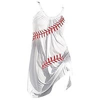 Summer Dresses for Women 2024 Midi Floral,Women's Dress Summer Casual Baseball Print Vest Dress Midi Dresses fo