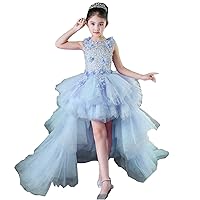 ZHengquan Flower Girls Dress High Low Tulle Party Dress Fluffy Pageant Princess Long Ball Gown