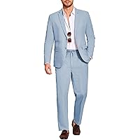 COOFANDY Men's 2 Piece Linen Suits Set Regular Fit Casual Lightweight Blazer Jacket and Pants