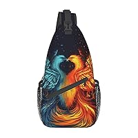 Fire and Water Phoenix Print Cross Chest Bag Crossbody Backpack Sling Shoulder Bag Travel Hiking Daypack Cycling Bag