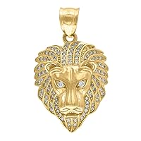 10k Yellow Gold Mens Cubic Zirconia CZ Lion Head Animal Charm Pendant Necklace Measures 34.1x20.20mm Wide Jewelry Gifts for Men