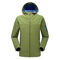 Andongnywell Men's and women's plus velvet thick windproof and warm outdoor soft shell jacket Solid color hood (Army Green,X-Large)