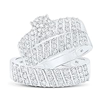 10kt White Gold His Hers Round Diamond Cluster Matching Wedding Set 1-1/4 Cttw