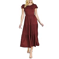 Summer Dresses for Women,Summer Dress Casual Sexy Loose Fit Round Neck Flying Sleeve Cake Dress Plus Size Dress