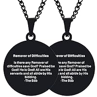 2PCS Solid Steel Laser Engraved Remover Of Difficulties Bahai Baháʼí Bab Prayer Mens Womens Pendant Necklace Chain