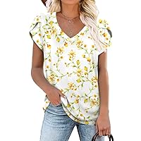 CATHY 2024 Womens Summer Tunics Tops Short Sleeve Casual T-Shirts V Neck Loose Comfy Tee Lightweight Cute Blouse