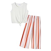 YALLET Girls Clothing Sets little Girl Sweatsuits Outfits Solid Color Print Tops & Striped Pants Clothes for Child 4-11 Years