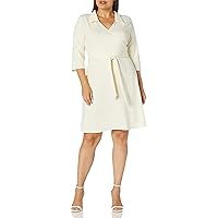 Star Vixen Women's Plus-Size 3/4 Sleeve Faux Wrap Dress with Collar, Ivory, 3X