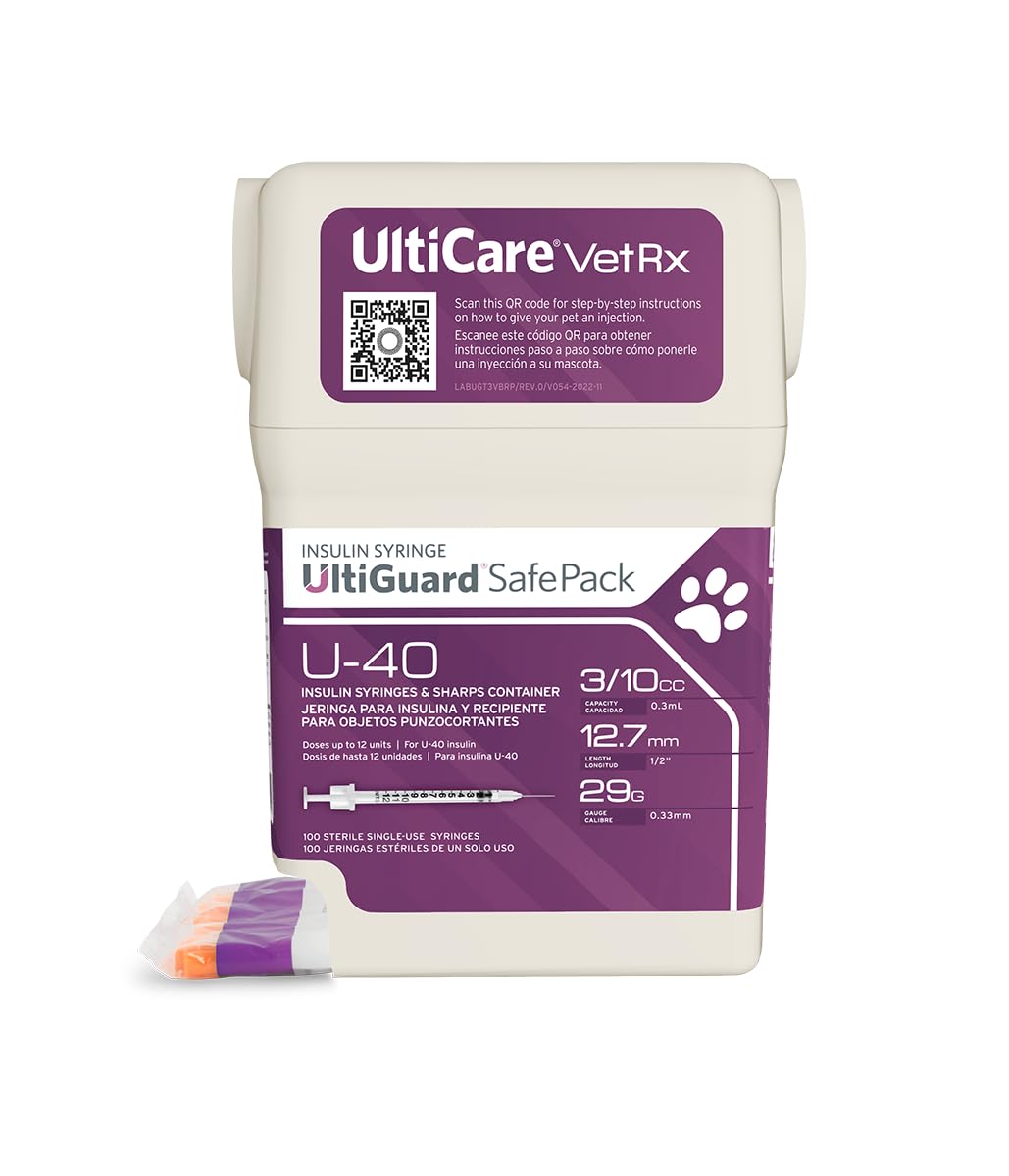 UltiCare VetRx U-40 UltiGuard Safe Pack Pet Insulin Syringes 3/10cc, 29G x 1/2