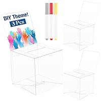 3 Pack Raffle Boxes with Slot Ballot Box, Raffle Box Suggestion Boxes Donation Box for Fundraising Collecting Card Tickets and Voting Contest (Clear)