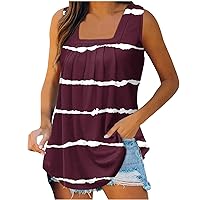 Summer Tank Tops for Women Square Neck Loose Fit Casual Fashion Flowy Sleeveless Side Split Shirt Plus Size