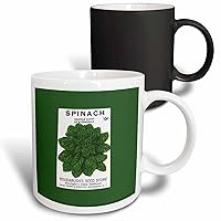 3dRose Spinach Norfolk Savoy Or Bloomsdale Vegetable Seed Packet Magic Transforming Mug, 11 oz, Black/White