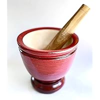 Wood Mortar with Pestle Grinding, Wooden Krok for Papaya Salad Som Tum Mixer Cookware, Food Home Thai Kitchen Tool (10 inches)