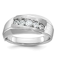 9.77mm 14k White Gold Mens Polished and Satin 5 stone 1/2 Carat Diamond Ring Size 10.00 Jewelry Gifts for Men