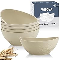 65oz Big Wheat Straw Bowls - Large Salad Bowls set of 6 -Unbreakable Serving Bowls-Microwave & Dishwasher Safe - Oval Bowls for Cereal,Salad,Fruit - Beige