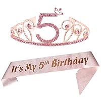 5th Pink Birthday Tiara and Sash Happy 5th Birthday Party Supplies 5th Birthday Pink Satin Sash and Crystal Tiara Princess Birthday Crown Party Kit for Girls