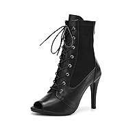 HROYL Women's Latin Dance Shoes Peep Toe Salsa Ballroom Dance Shoes Lace-up Ankle Dance Boots,Model DSB101