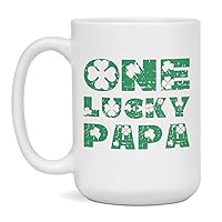 Jaynom St Patrick's Day One Lucky Papa Irish Ceramic Coffee Mug, 15-Ounce White