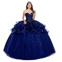 Women's Sweetheart Beaded Quinceanera Dresses Long Tulle Prom Party Ball Gown for Sweet 16