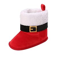 Non Slip Shoes for Baby Girl Winter Children Baby Boots Boys And Girls Cotton Shoes High Top Cotton Wool Warm And Comfortable Christmas Santa Look Colorblock Shoes Toddler 5