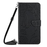 XYX Wallet Case Compatible with Motorola G Play 5G 2024, Emboss Butterfly Flower PU Leather Flip Protective Case with Adjustable Shoulder Strap for Moto G Play 5G 2024, Black