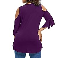 Shirts for Women Fall Summer Short 1/2 Bell Sleeve Cold Shoulder V Neck Floral Cut Out Tops Shirt Blouse Women 2024