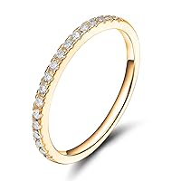 10K White/Yellow/Rose Gold Diamond 2MM Half Eternity Stackable Wedding Anniversary Band Ring