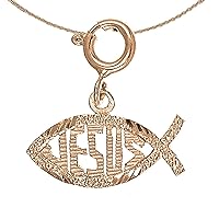 Jesus Fish Necklace | 14K Rose Gold Jesus Fish Pendant with 18