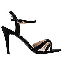 MOOMMO Women Stiletto Ankle Strap Sandals Suede Leather Round Toe Cross Strap Slingback 4 Inch high heel Summer Shoes Opened Toe Sexy Dress Party Wedding 4-13M US