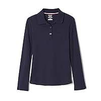 French Toast Girls' L/S Fitted Knit Polo with Picot Collar - Navy, 18/20