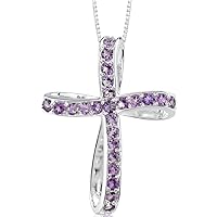 PEORA Amethyst Cross Pendant Necklace for Women 925 Sterling Silver, Natural Gemstone, 1.25 Carats total, with 18 inch Chain