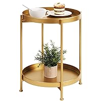 Tiita Round End Table Mental 2-Tier Side Table Nightstand/Small Iron Tables Accent Coffee Table for Living Room Bedroom Office Small Space