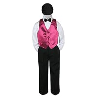 5pc Baby Toddler Kid Boys Black Pants Hat Bow Tie Burgundy Vest Suits Set (7)
