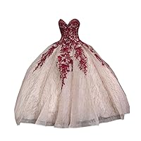 Red 3D Floral Flowers Glitter Sequin Fabric Ball Gown Prom Dresses Sweetheart Lace Corset Back Sweet 16 Formal Dress