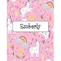 Emberly: Unicorn Notebook Personal Name Wide Lined Rule Paper | The Notebook For Writing Journal or Diary Women & Girls Gift for Birthday, For Student, Back to schoo | 160 Pages Size 8.5x11inch