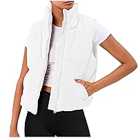 Women's Basic Crop Padded Jacket Vest Winter Zip up Stand Collar Sleeveless Puffer Vest Lightweight Warm Gilet Coat