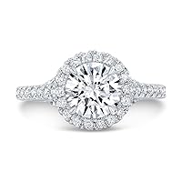 Kiara Gems 3 CT Round Diamond Moissanite Engagement Ring Wedding Ring Eternity Band Solitaire Halo Hidden Prong Silver Jewelry Anniversary Promise Ring