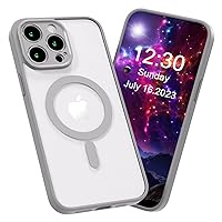 Magnetic Case for iPhone 14 Pro Max Compatible with Wireless Charging, Anti-Scratch Translucent Matte Hard PC Back with TPU Bumper Shockproof Cover Fine Hole, Titanium Gray