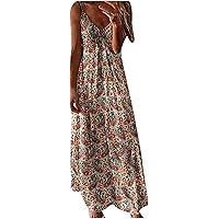 Bohemian Dress for Women, Womens Summer V-Neck Casual Printed Loose Sleeveless V Neck Long Dress Swing Flowy Maxi Dresses