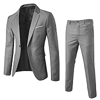 Men's 2 Piece Slim Fit Suit, One Button Jacket Blazer Pants Suit Set for Dress Business Wedding Party
